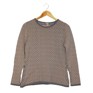 Skovhuus Womens Large Grey Beige Geometric Diamond Knit CrewNeck Sweater Denmark